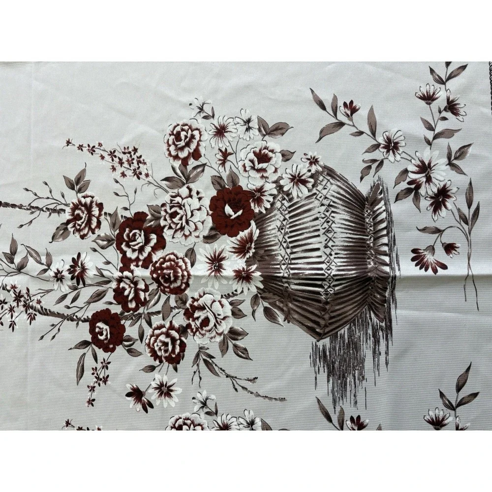 Mid Century Two Tone Floral Bamboo Curtain Panel Set - A Pair 86